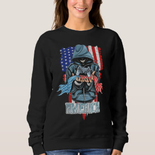 Sweatshirt Gamer Tenant Le Joystick Et L'Amérique Drapeau 4èm