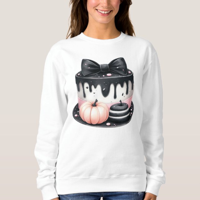 Sweatshirt Gâteau rose noir d'Halloween Éffrayant (Devant)
