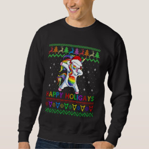 Sweatshirt Gay Christmas Sweater Happy Holigays Rainbow Dabbi
