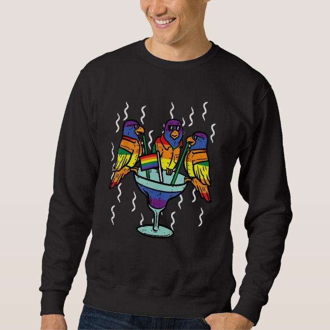 Sweatshirt Gay Pride Birds Parrot Fun Rainbow Flag Lgbt Ally  (Devant)
