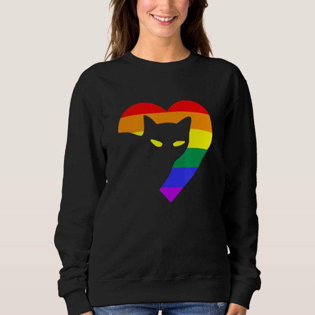 Sweatshirt Gay pride Rainbow Heart Cat Lgbt Pride Mois (Devant)