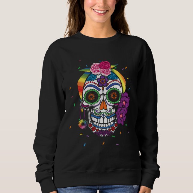 Sweatshirt Gay Rainbow El Dia De Los Muertos LGBTQ LGBT Pride (Devant)
