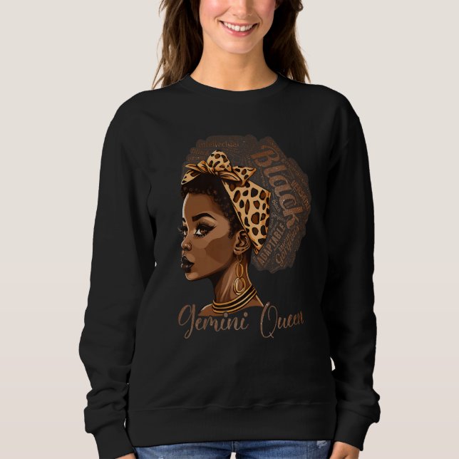 Sweatshirt Gemini Queen Leopard Afro Melanin Zodiac Horoscope (Devant)