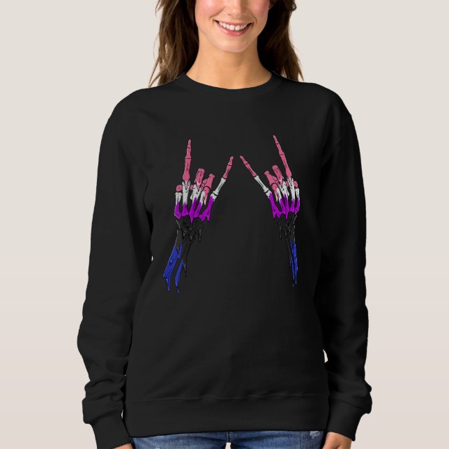Sweatshirt Gender Fluid Pride Flag Devil Horn Skeleton Subtle (Devant)