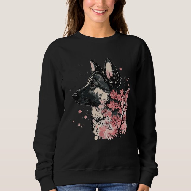 Sweatshirt German Shepherd Cherry Blossom Dog Breed Japanese  (Devant)
