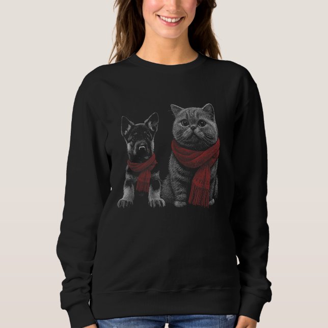 Sweatshirt German Shepherd Dog British Shorthair Cat Wearing  (Devant)