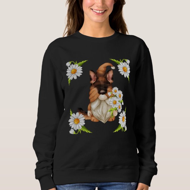 Sweatshirt German Shepherd Dog Gnome For Spring Floral Daisy  (Devant)