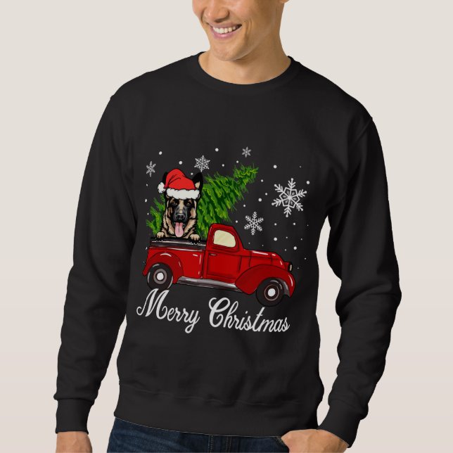 Sweatshirt German Shepherd Dog Riding Red Truck Dec Christmas (Devant)