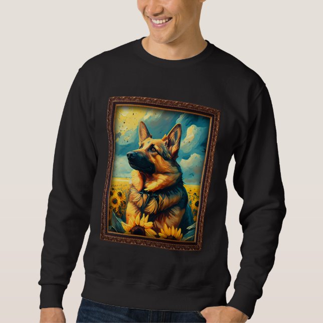 Sweatshirt German Shepherd Painting Sunflower Flower Mom Wome (Devant)