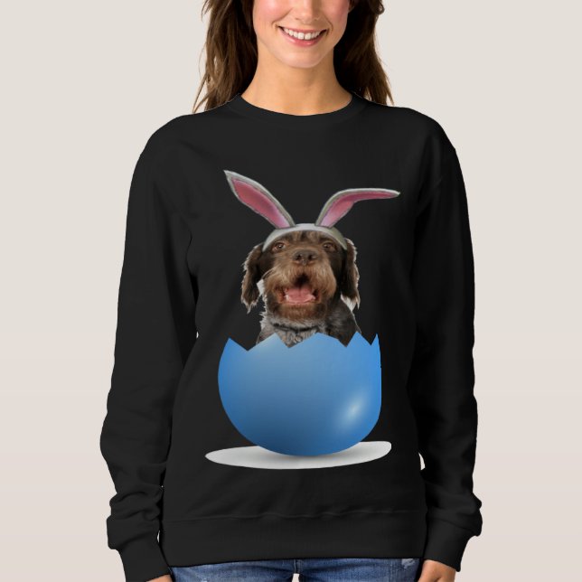 Sweatshirt German Wirehaired Pointer Dog Easter Bunny Egg Hun (Devant)