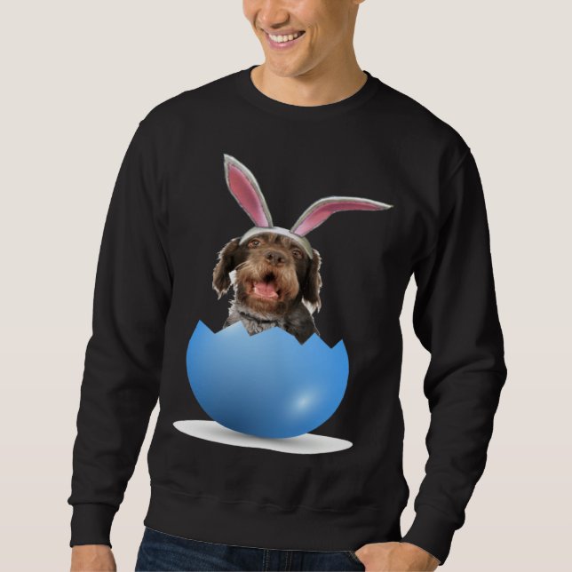 Sweatshirt German Wirehaired Pointer Dog Easter Bunny Egg Hun (Devant)