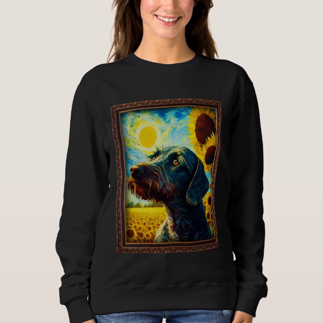 Sweatshirt German Wirehaired Pointer Painting Sunflower Flowe (Devant)
