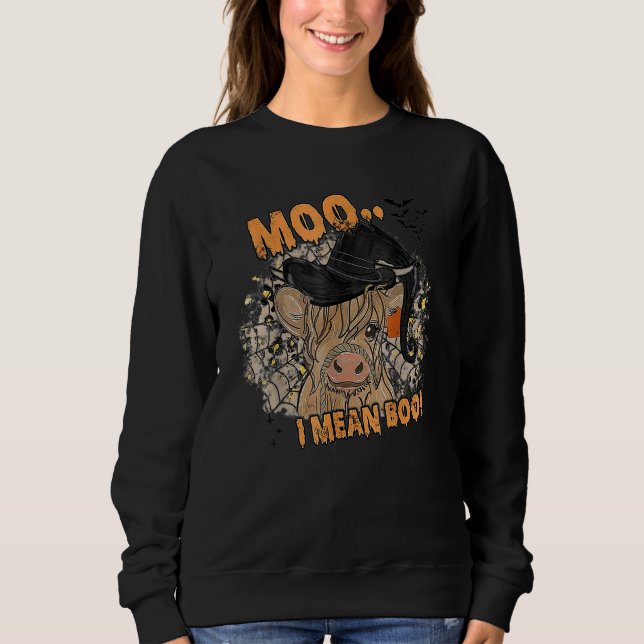 Sweatshirt Ghost Cow Moo I Mean Boo Pumpkin Moon Halloween (Devant)