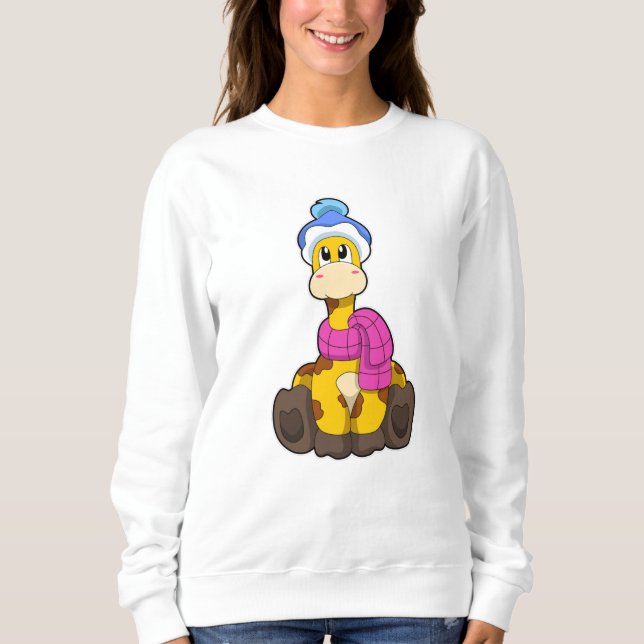 Sweatshirt Girafe en hiver avec Casquette et écorce (Devant)