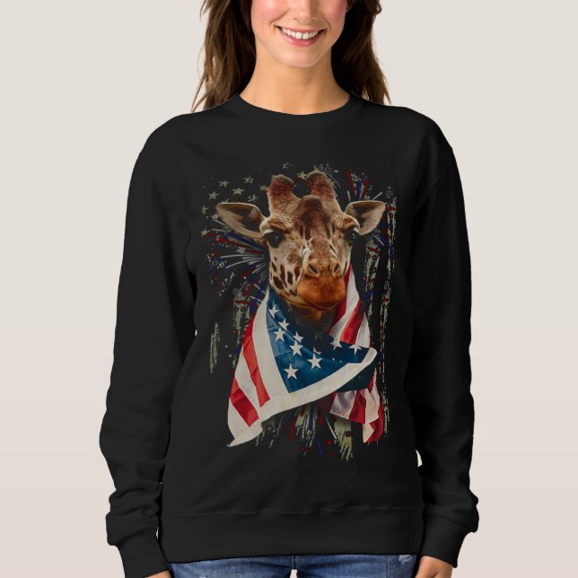 Sweatshirt Giraffe American Flag 4th July Independence Americ (Devant)