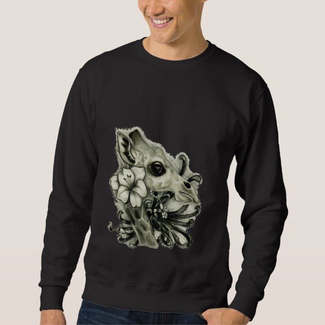 Sweatshirt Giraffe and spider mum tall mammal flowers petals  (Devant)