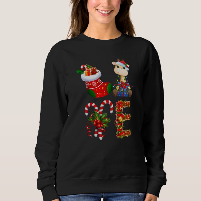 Sweatshirt Giraffe Christmas Lights Led  Santa Hat Christmas (Devant)