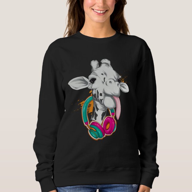 Sweatshirt Giraffe with Headphones Wild Animals (Devant)