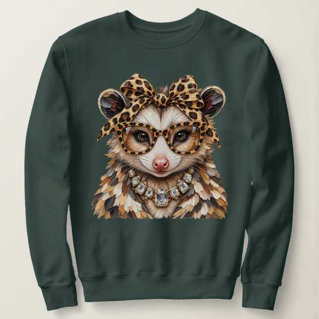 Sweatshirt Glam Opossum Imprimé Léopard Strass Boujee (Design devant)