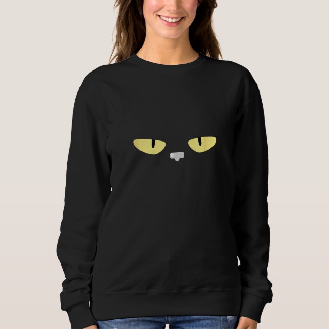Sweatshirt Glaring Black Cat Big Face Yellow Eyes on Black (Devant)