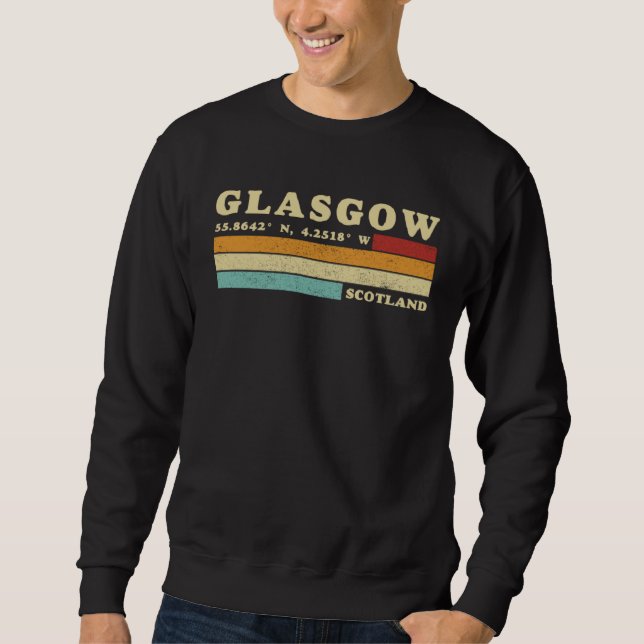 Sweatshirt Glasgow Écosse Ville Rétro Longitude Latitude (Devant)