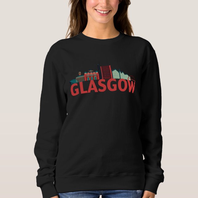 Sweatshirt Glasgow Scotland GB UK Skyline Silhouette Outline  (Devant)