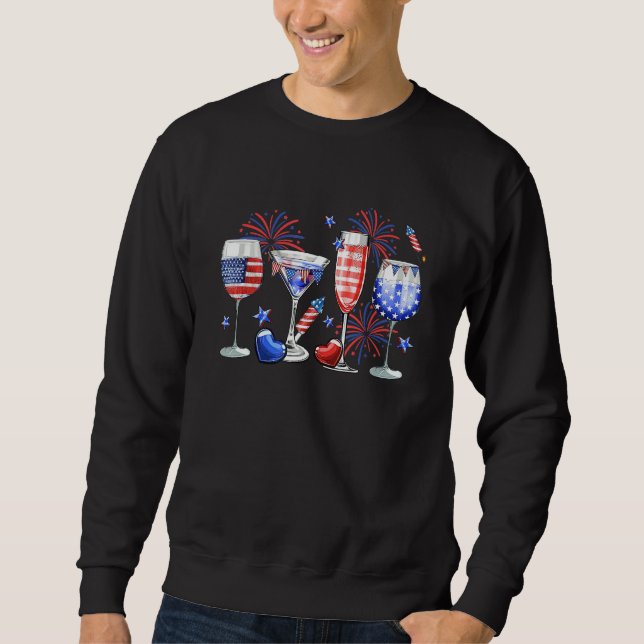 Sweatshirt Glasses Red Wine Glasses Blue USA Flag Fireworks 4 (Devant)