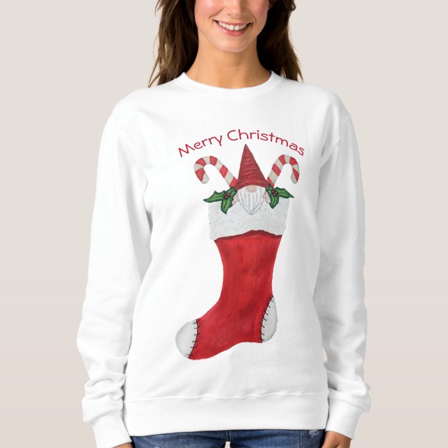 Sweatshirt Gnome avec Casquette rouge à Noël Stocker Holly (Devant)