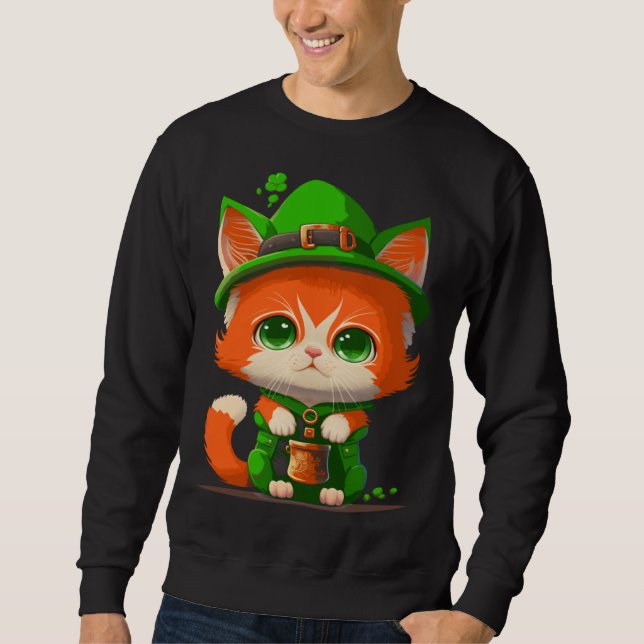 Sweatshirt Gnome Cat St Patricks Day Kids Toddler Girl Boy (Devant)