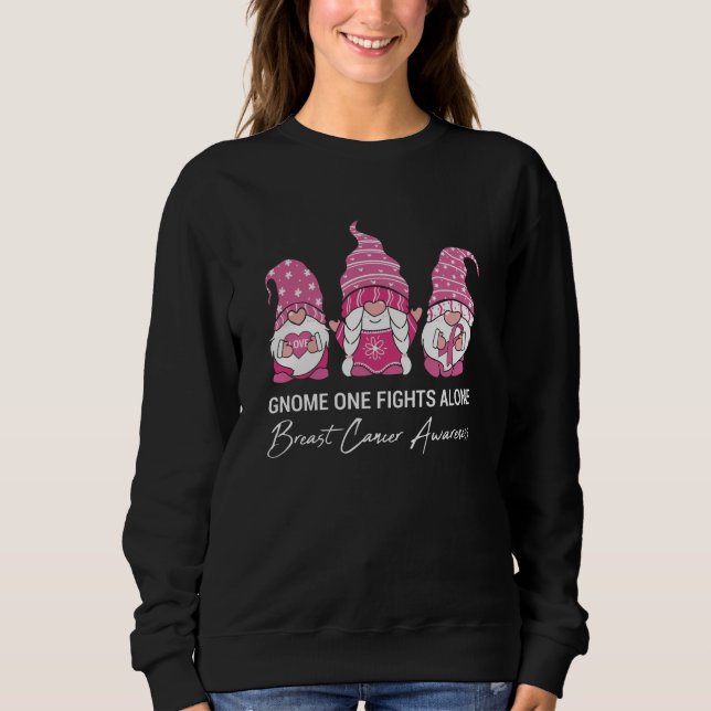 Sweatshirt Gnome combat seul Famille jumelant cancer du sein (Devant)