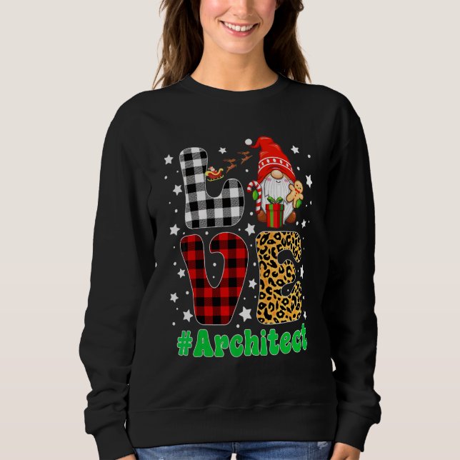 Sweatshirt Gnome d'architecte AMOUR à carreaux léopard Noël d (Devant)