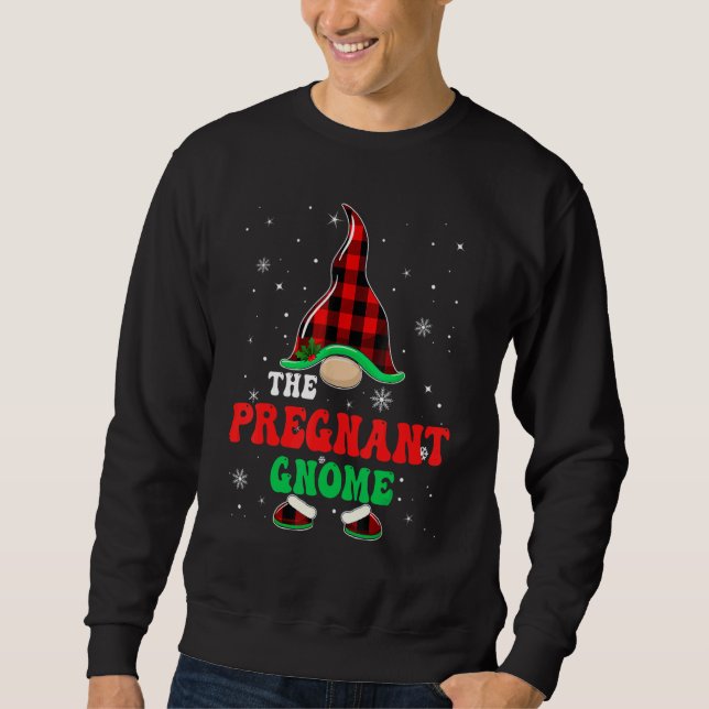 Sweatshirt Gnome enceinte Buffalo à carreaux Noël corresponda (Devant)