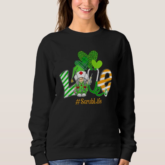 Sweatshirt Gnome Love Scrub Life Stethoscope Shamrock St Part (Devant)