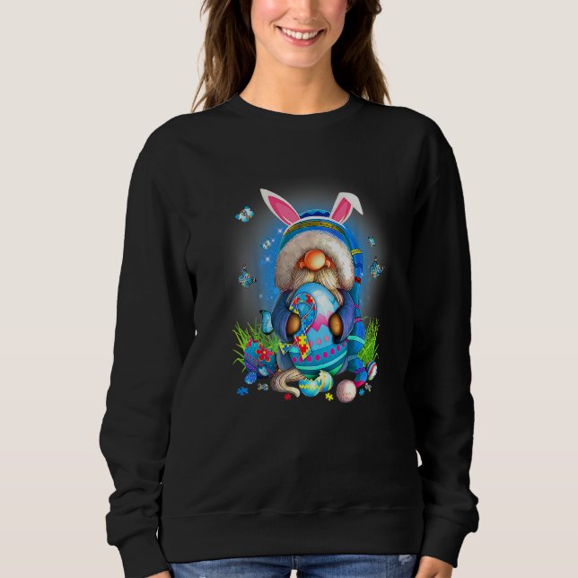 Sweatshirt Gnome Oeuf Bunny Puzzle Ruban Sensibilisation sur  (Devant)