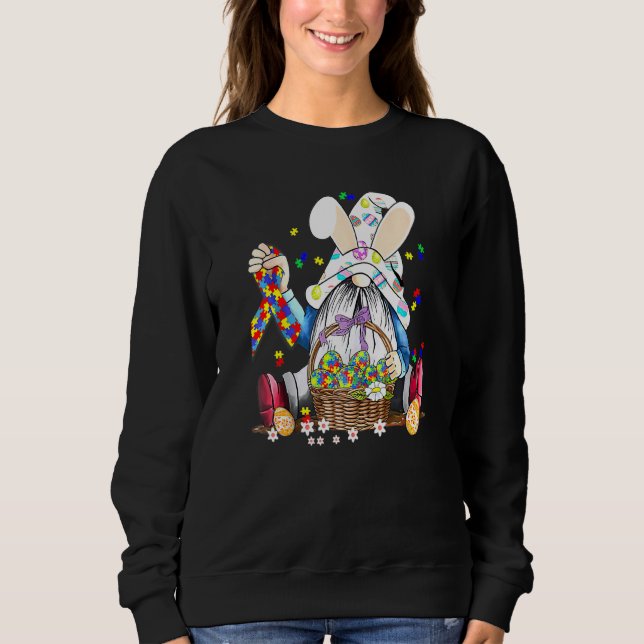 Sweatshirt Gnome Oeuf Bunny Puzzle Ruban Sensibilisation sur  (Devant)
