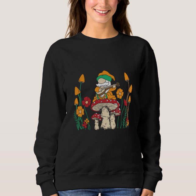 Sweatshirt Gnome playing banjo fungi mushrooms (Devant)