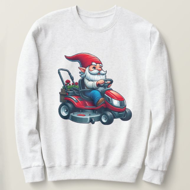 Sweatshirt Gnome sur l'équitation tondeuse de pelouse avec pa (Design devant)