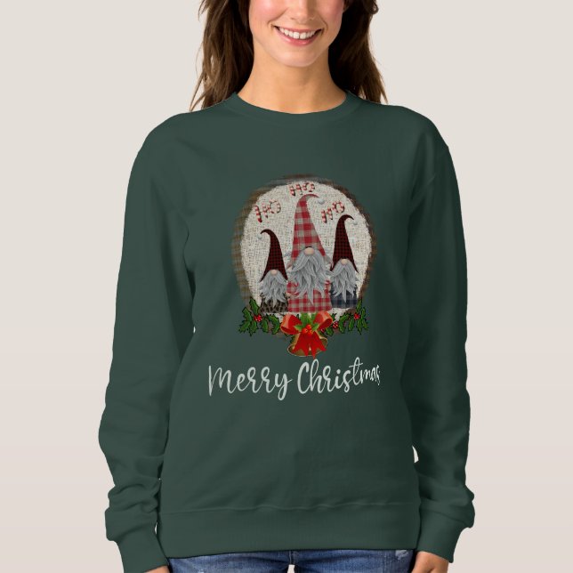 Sweatshirt Gnomes de Noël rustiques et branchés à carreaux (Devant)