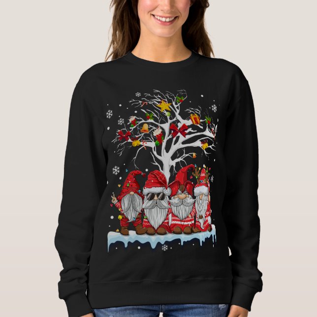 Sweatshirt Gnomes En Rouge Gnome Noël Feux Arbre Lumières Sn (Devant)