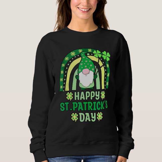 Sweatshirt Gnomes Holding Shamrock Leopard Rainbow St Patrick (Devant)
