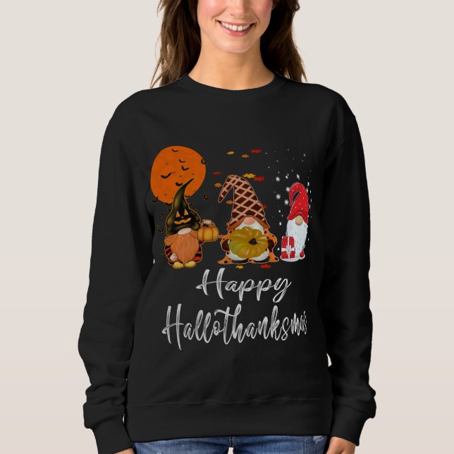 Sweatshirt Gnomes Noël Joyeux Hallothanksmas Thanksgiving (Devant)