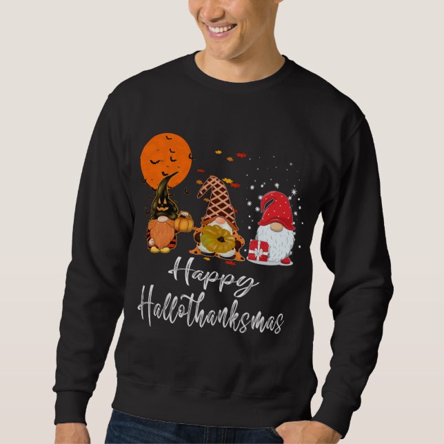 Sweatshirt Gnomes Noël Joyeux Hallothanksmas Thanksgiving (Devant)