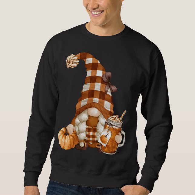 Sweatshirt Gnomie D'Automne À Buffalo Plaid - Citrouille Spic (Devant)