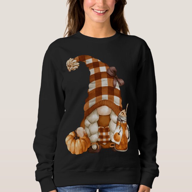 Sweatshirt Gnomie D'Automne À Buffalo Plaid - Citrouille Spic (Devant)