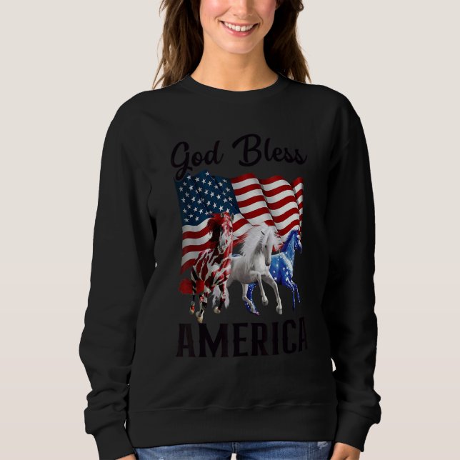 Sweatshirt God Bless America Horses Flag Fourth Of July (Devant)