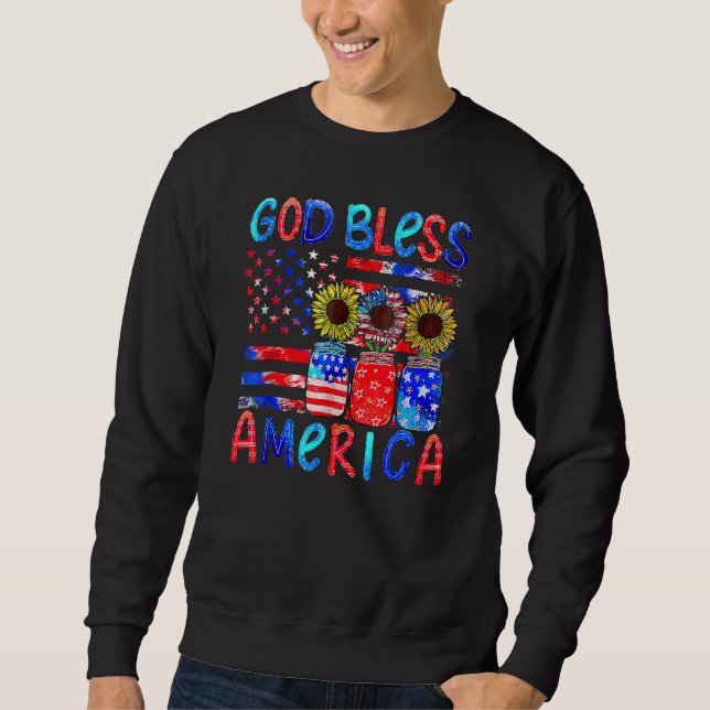 Sweatshirt God Bless America Patriotic Jar Sunflower  4th Of  (Devant)