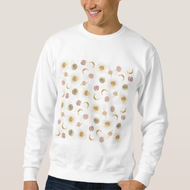 Sweatshirt Gold Sun Moon Planètes Space Illustration blanche (Devant)