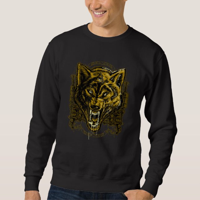 Sweatshirt Golden Angry Illuminati Wolf (Devant)