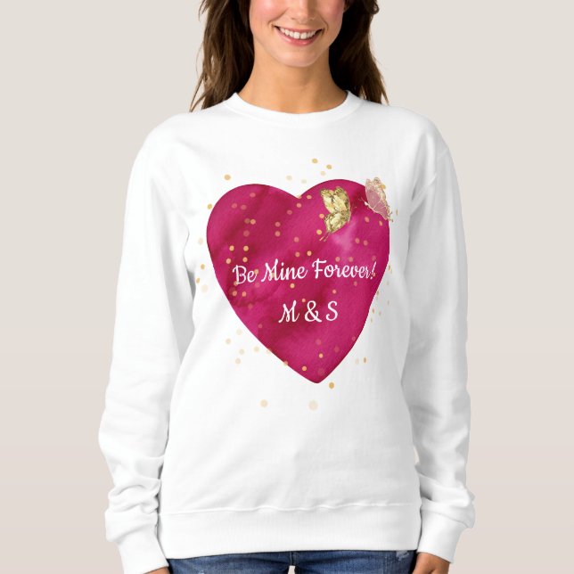 Sweatshirt Golden Butterfly Pink Heart Valentine  (Devant)