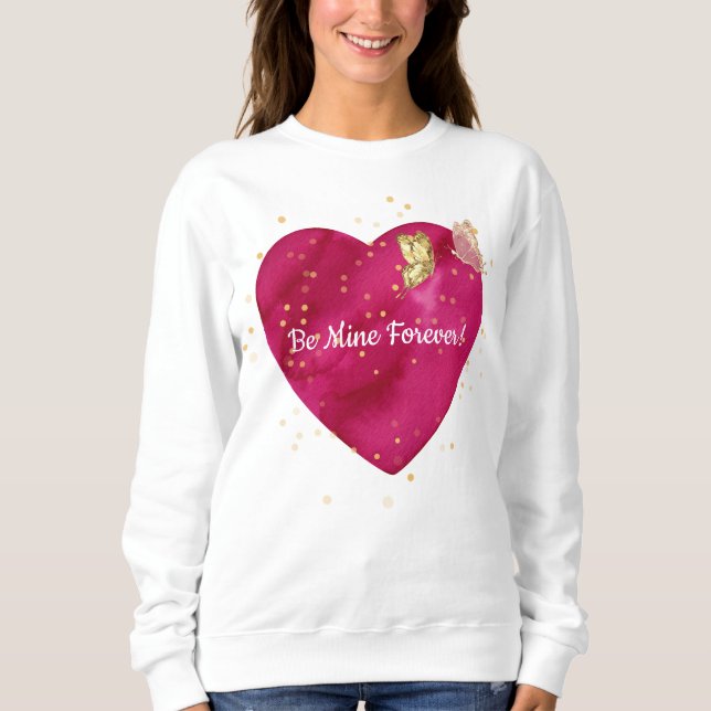 Sweatshirt Golden Butterfly Pink Heart Valentine  (Devant)